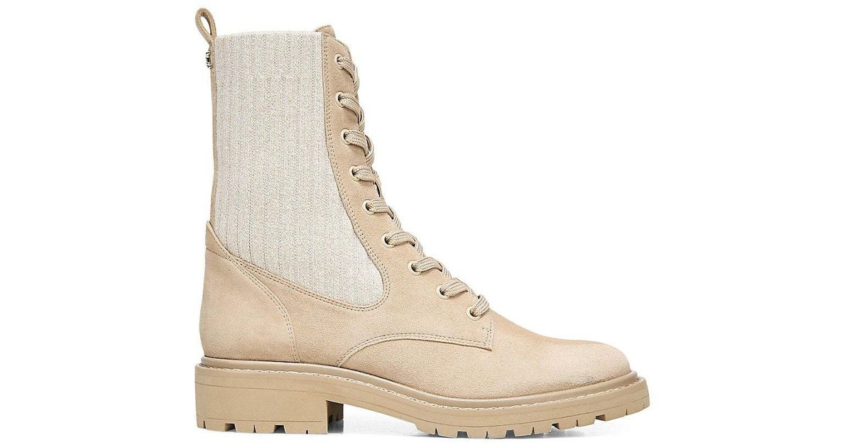 Sam Edelman Lydell Lugsole Suede & Knit Combat Boots in Natural Lyst