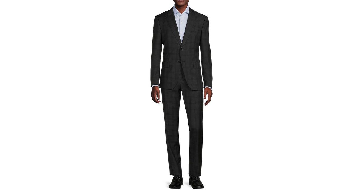 Slim-fit two-piece suit in checked virgin wool