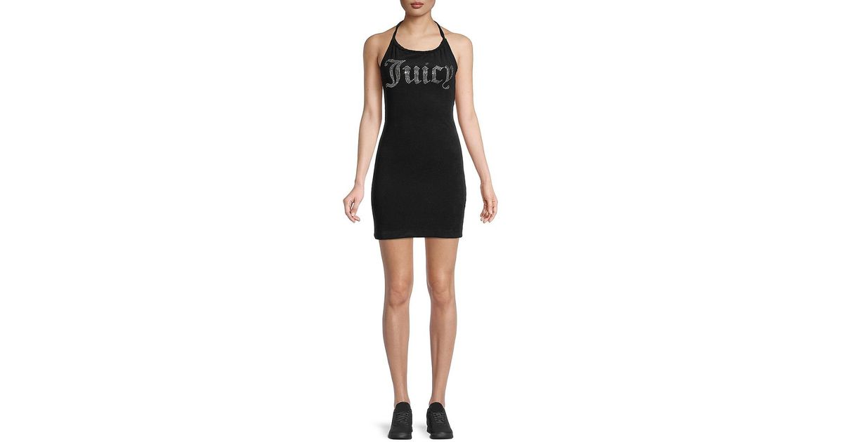 Juicy Couture Halter Velour Mini Dress in Black | Lyst Canada