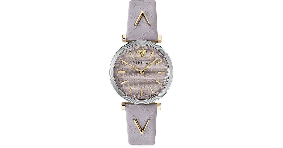 Versace Vtwist Stainless Steel & Leather Strap Watch in Purple Lyst