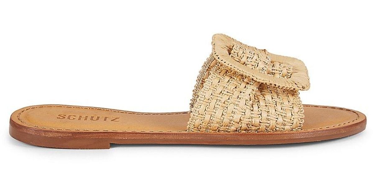 Schutz Flat Sandal Shoes SCHUTZ SHOES Cinna Straw Buckle Flat