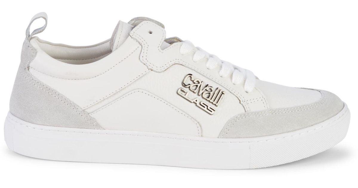 Class Roberto Cavalli Leather & Suede Sneakers in White for Men - Lyst