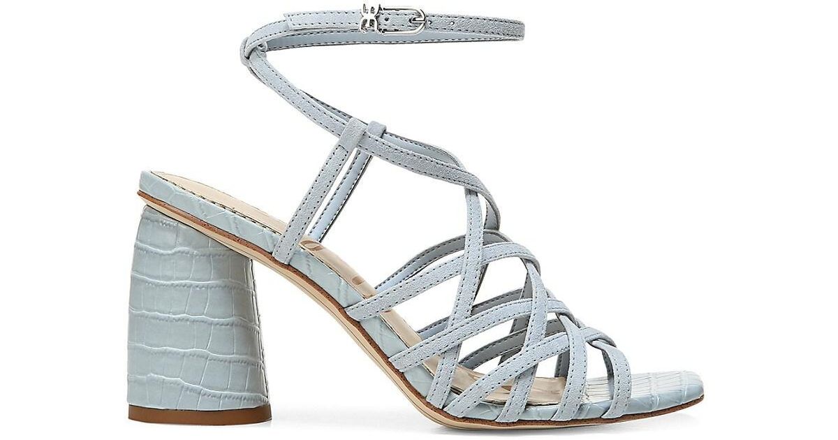 Sam Edelman Daffodil Ankle-wrap Croc-embossed Leather Sandals in Cloud Blue (White) | Lyst