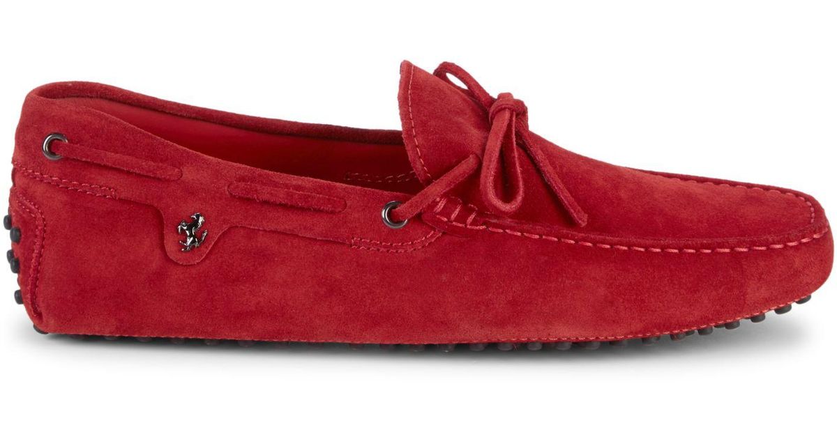 Tod's For Ferrari Suede Driving Loafers in Red for Men - Lyst