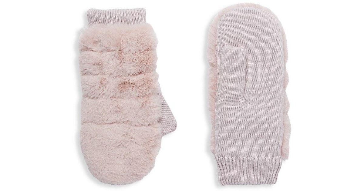 UGG Faux Fur Mittens in Pink | Lyst
