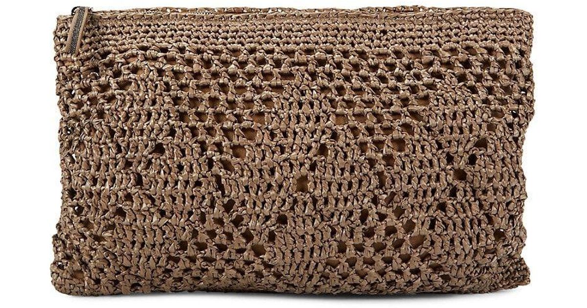 Brunello Cucinelli Crochet Raffia Zip Pouch in Brown Lyst