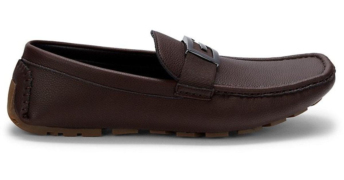 Guess Gmapers Faux Leather Bit Loafers in Brown for Men Lyst