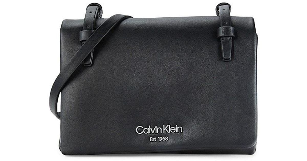 Calvin Klein Penny Leather Crossbody Bag in Black | Lyst Canada