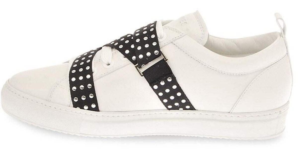Les Hommes Studded Buckle Leather Sneakers in White for Men | Lyst