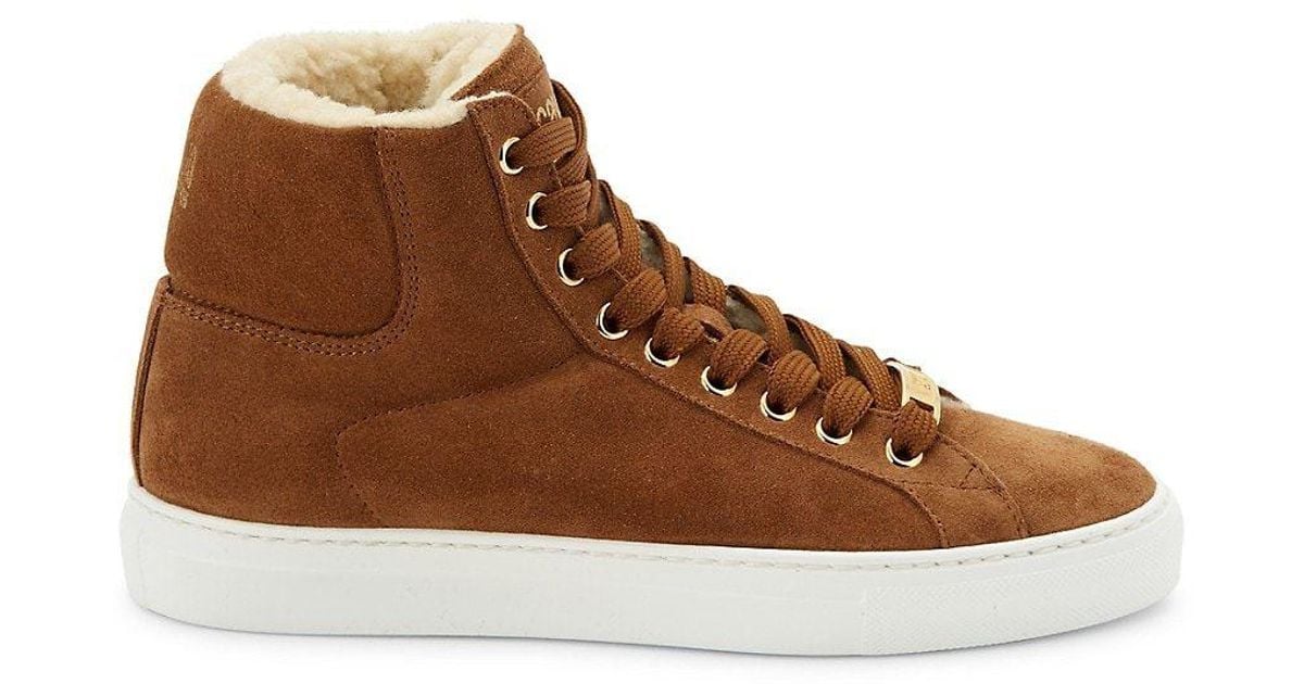 Class Roberto Cavalli High Top Faux Fur & Suede Sneakers in Brown Lyst