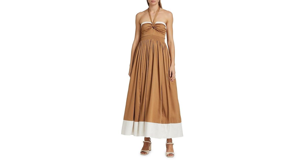 Alice + Olivia Beatrix Sweetheart Tie-Neck Maxi Dress in Natural | Lyst UK