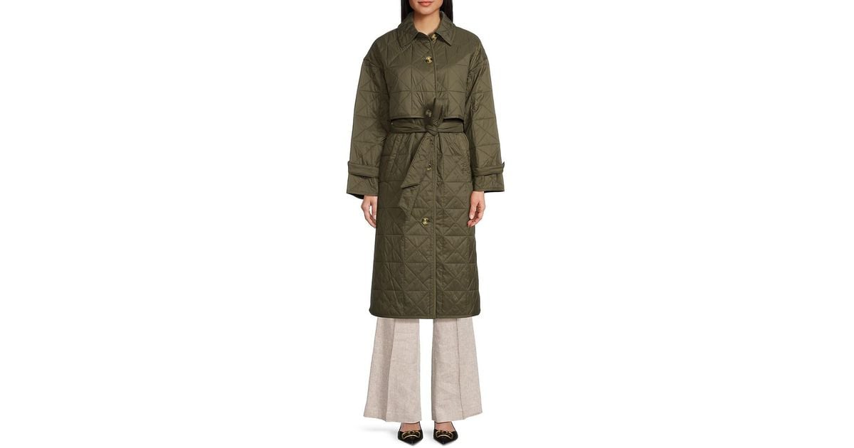 DKNY Quilted Belted Longline Coat in Green Lyst UK