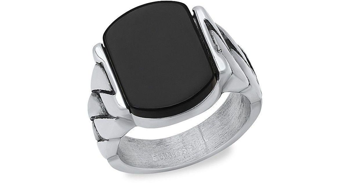 Anthony Jacobs Stainless Steel & Simulated Onyx Chain Ring in