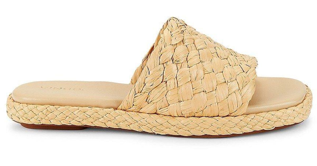 Vince Rumi Raffia Leather Flatform Sandals in White | Lyst