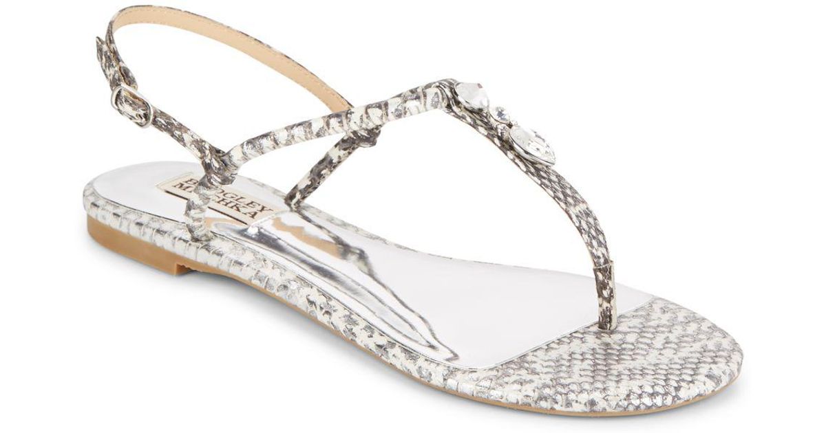 Badgley Mischka Amex Snake-embossed Leather Thong Sandals - Lyst