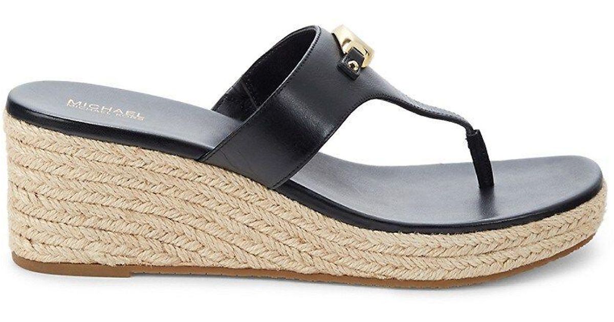 Michael Kors Tilly Leather Espadrille Thong Wedge Sandals in Blue | Lyst