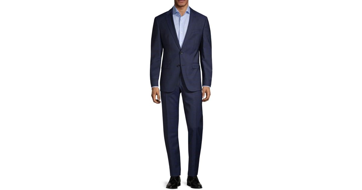 BOSS by HUGO BOSS Men's Slim-fit Lanifico Tesse Biella Plaid Wool Suit -  Blue - Size 46 R for Men | Lyst