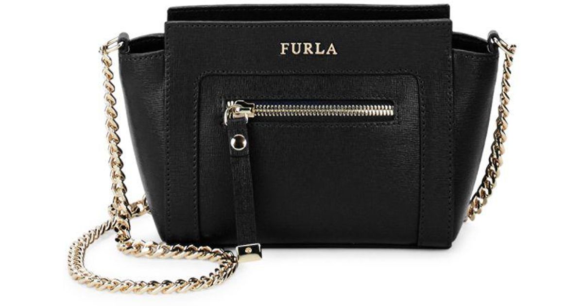 Furla Ginevra Leather Mini Crossbody Bag in Black | Lyst