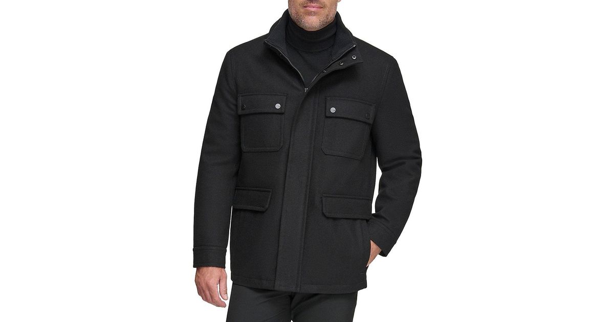 Andrew Marc Dunbar Military Melton Wool Coat in Black for Men | Lyst
