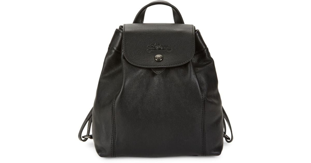 Longchamp Mini Le Pliage Cuir Leather Drawstring Backpack in Black | Lyst