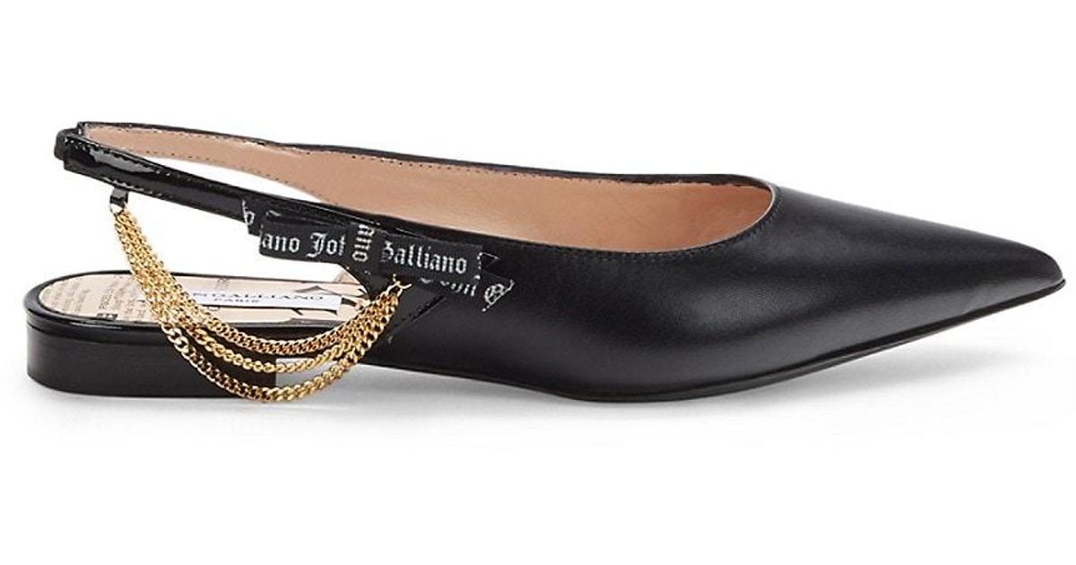 John Galliano Leather Pointtoe Slingback Flats in Black Lyst UK