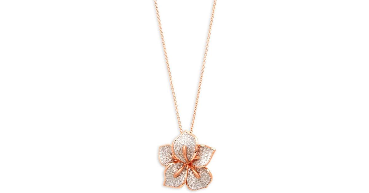 Effy Diamond And 14k Rose Gold Flower Pendant Necklace in Metallic Lyst
