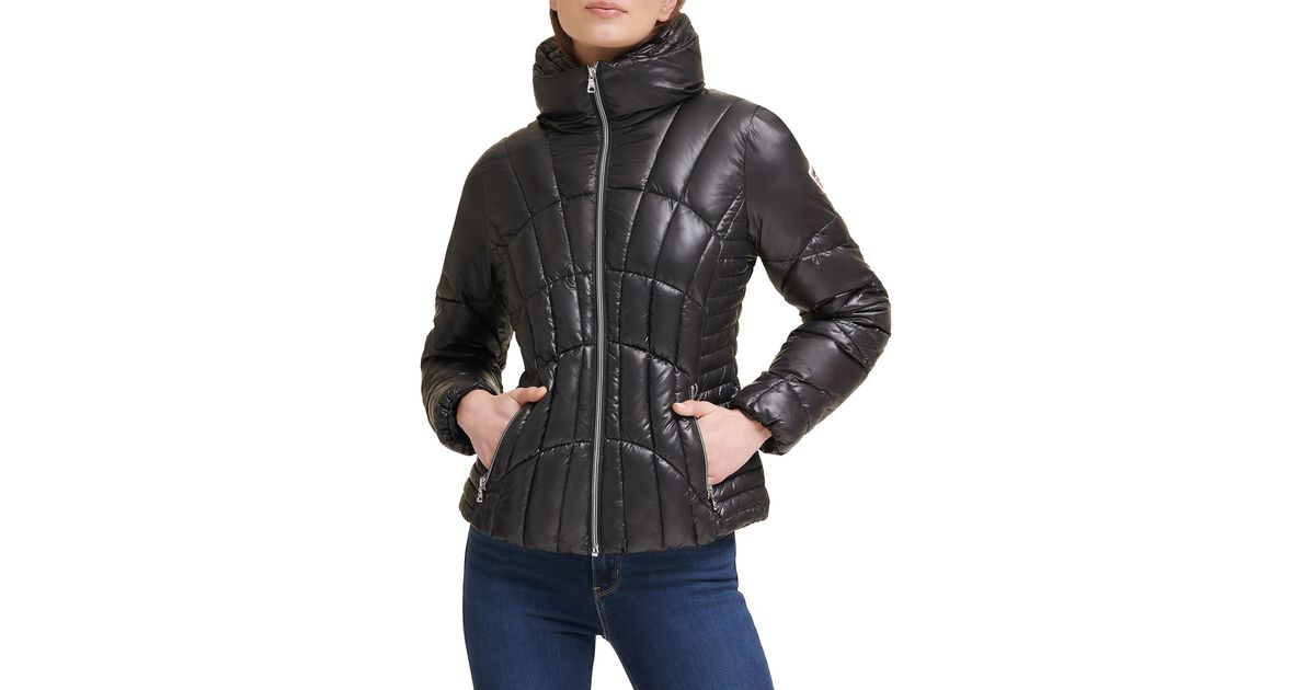 Guess Synthetic Quilted Puffer Jacket in Black | Lyst