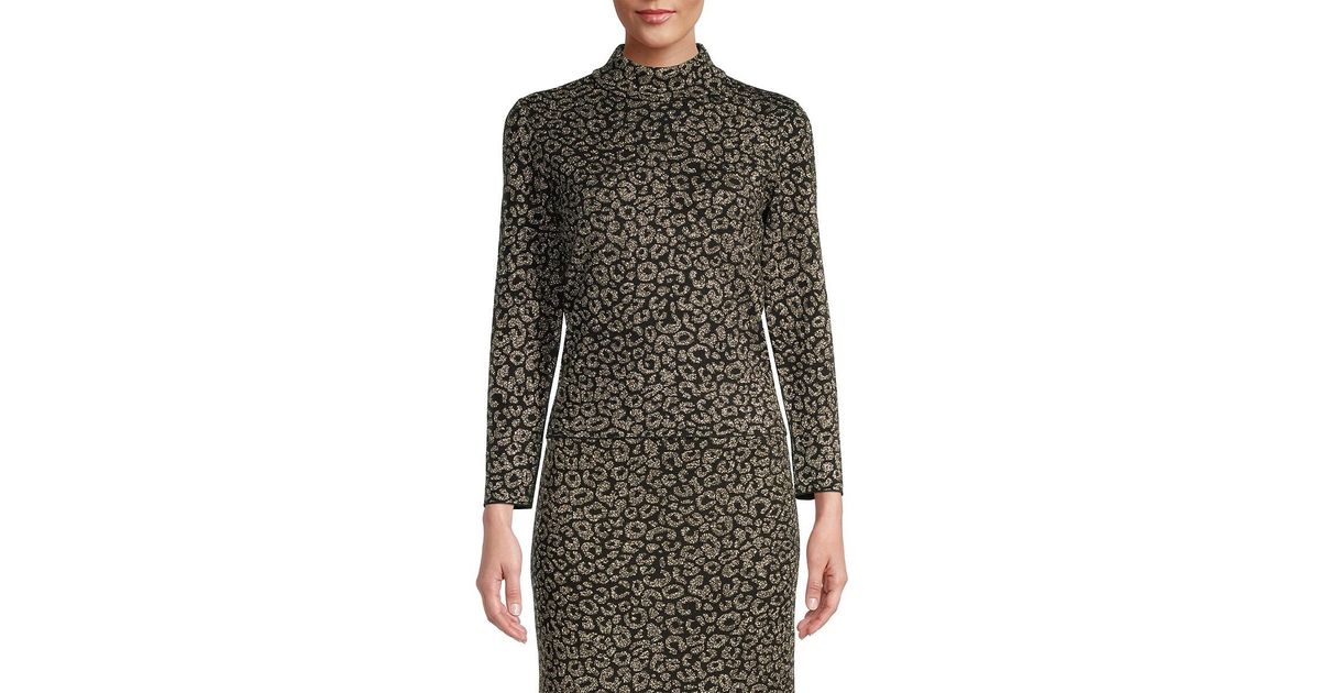 Elie Tahari Synthetic Metallic Leopard-pattern Sweater in Black Womens Clothing Jumpers and knitwear Jumpers 