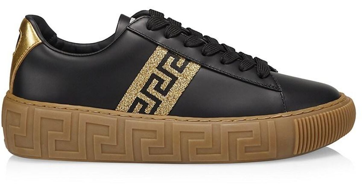 Versace Leather La Greca Sneaker in Black Gold (Black) Lyst UK