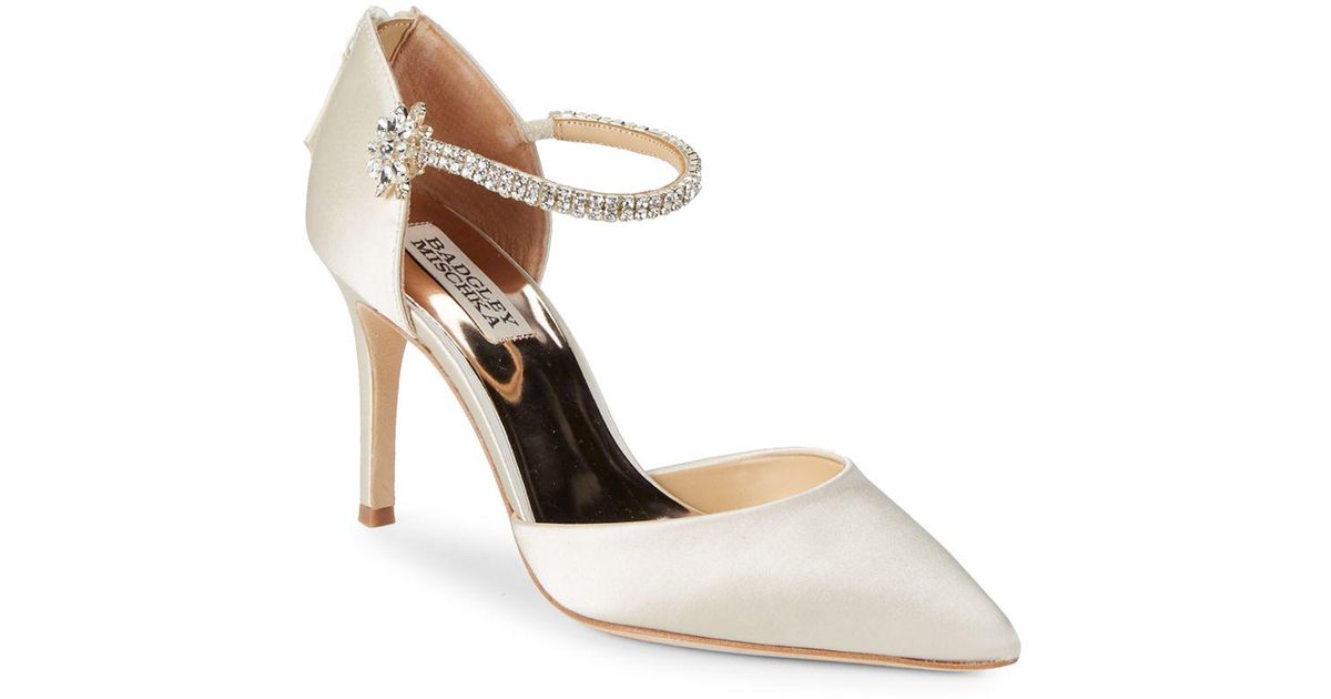 badgley mischka valerie rhinestone strap satin pumps
