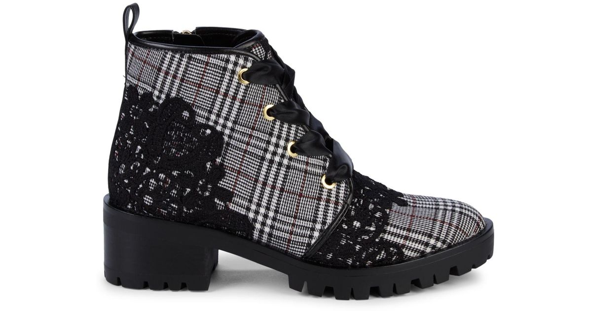 Karl Lagerfeld Lace Black Parker Plaid Combat Boots Lyst Australia