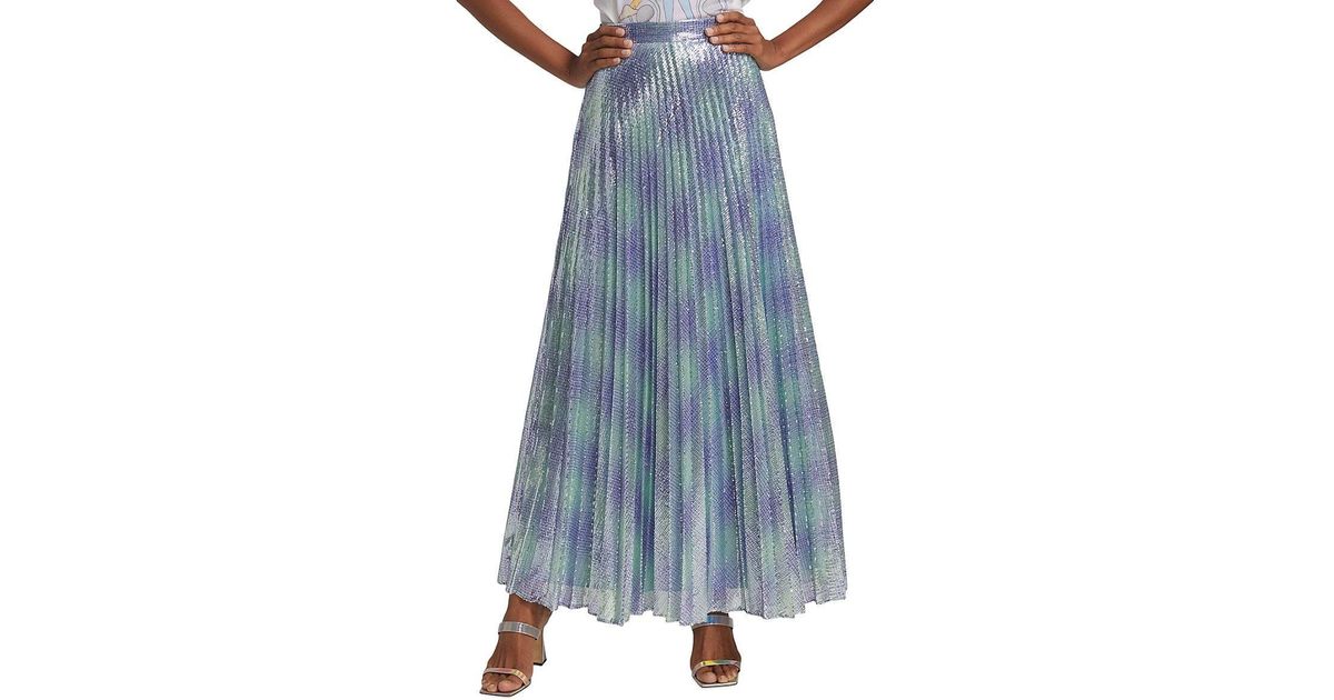 Brandon Maxwell Sequin Pleated Maxi Skirt in Blue | Lyst