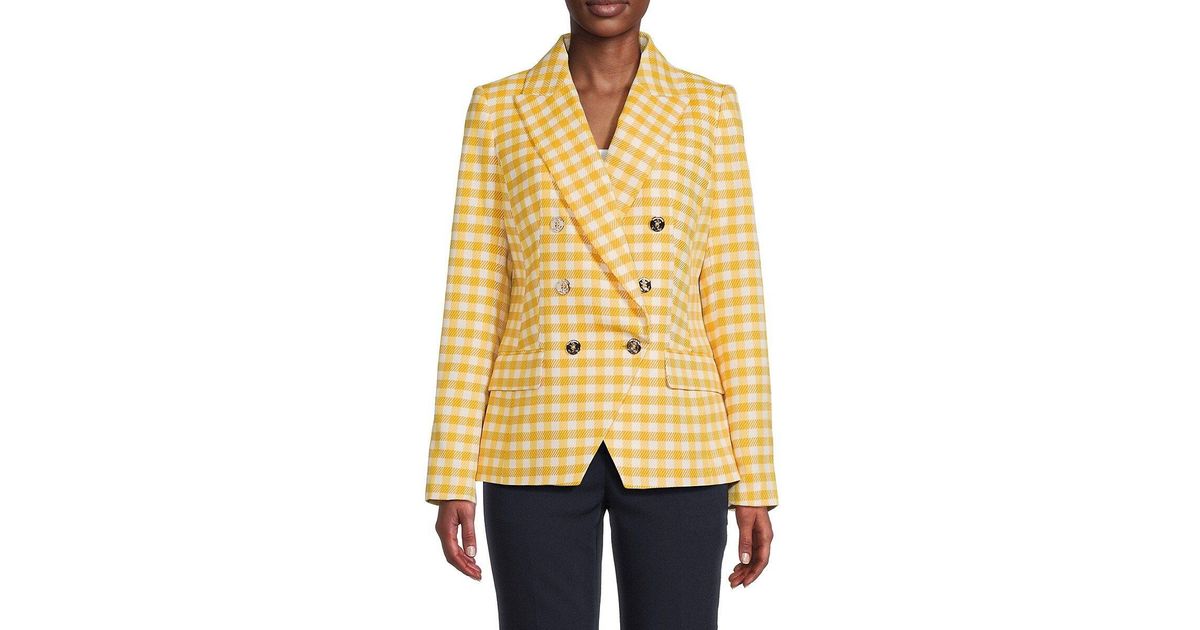 Tommy Hilfiger Gingham Double Breasted Blazer in Yellow Lyst
