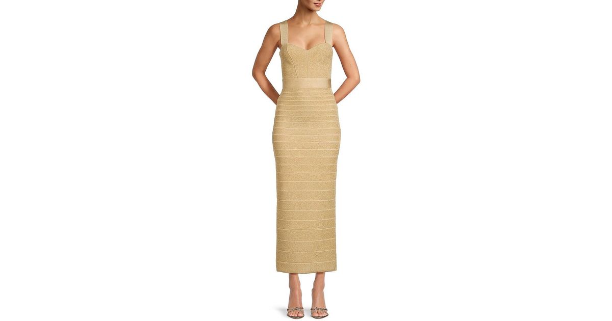 Herve Leger Eva Textured Bodycon Maxi Dress in Natural Lyst Australia