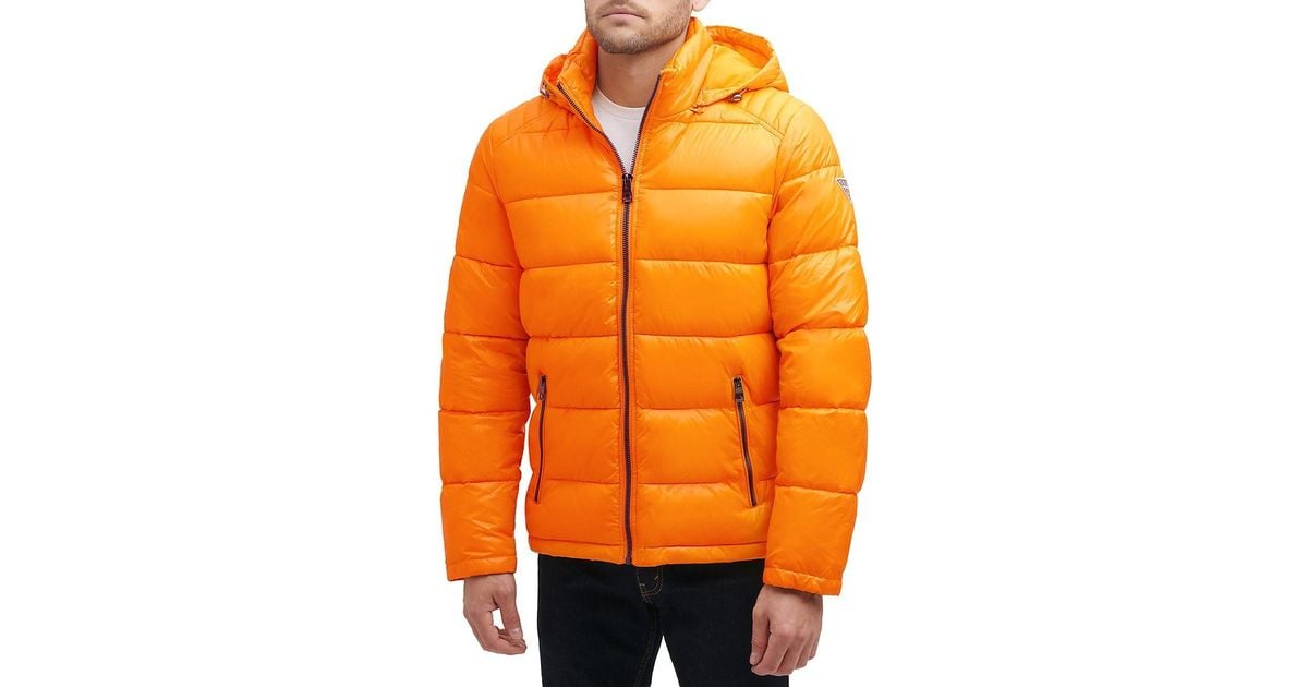 Guess Quilted Zip Up Puffer Jacket in Orange for Men Lyst Australia