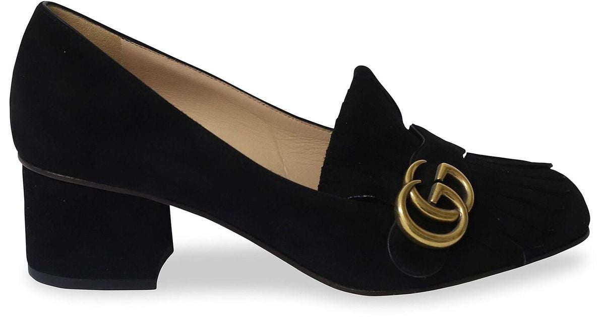 Gucci Marmont Mid Block Heel Pumps In Black Suede Heels Pumps Lyst