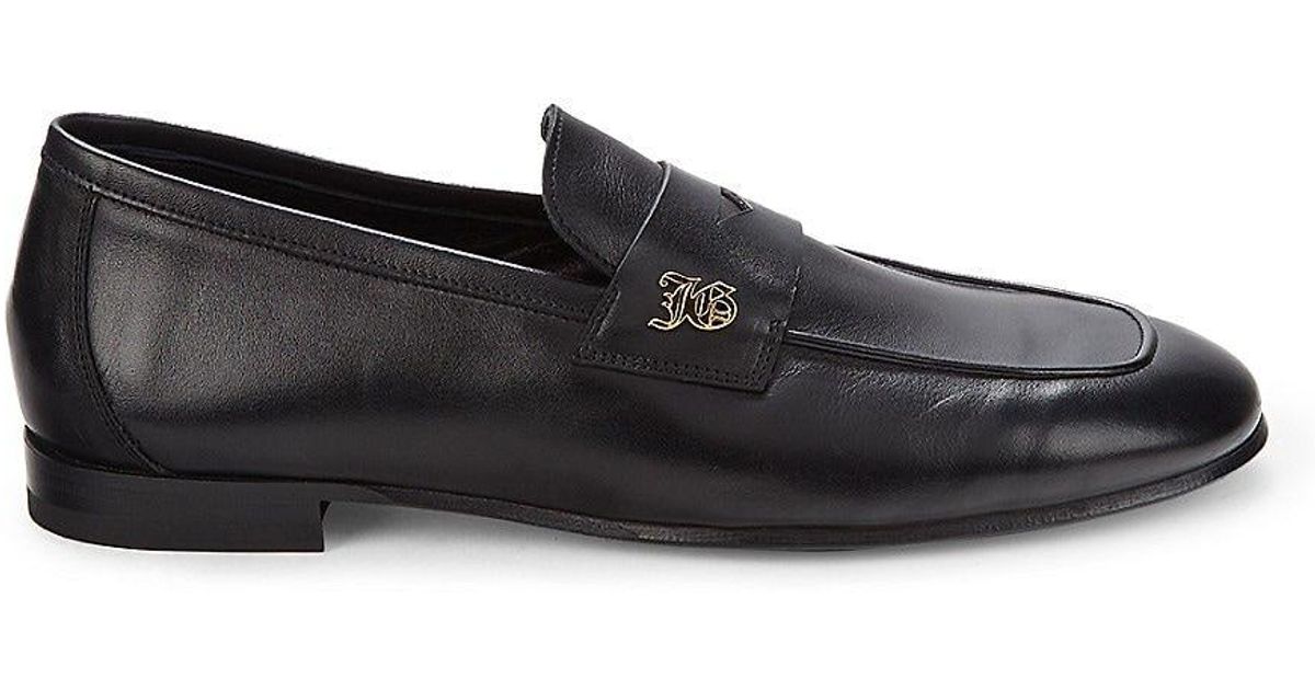 John Galliano Logo Leather Penny Loafers in Black for Men | Lyst