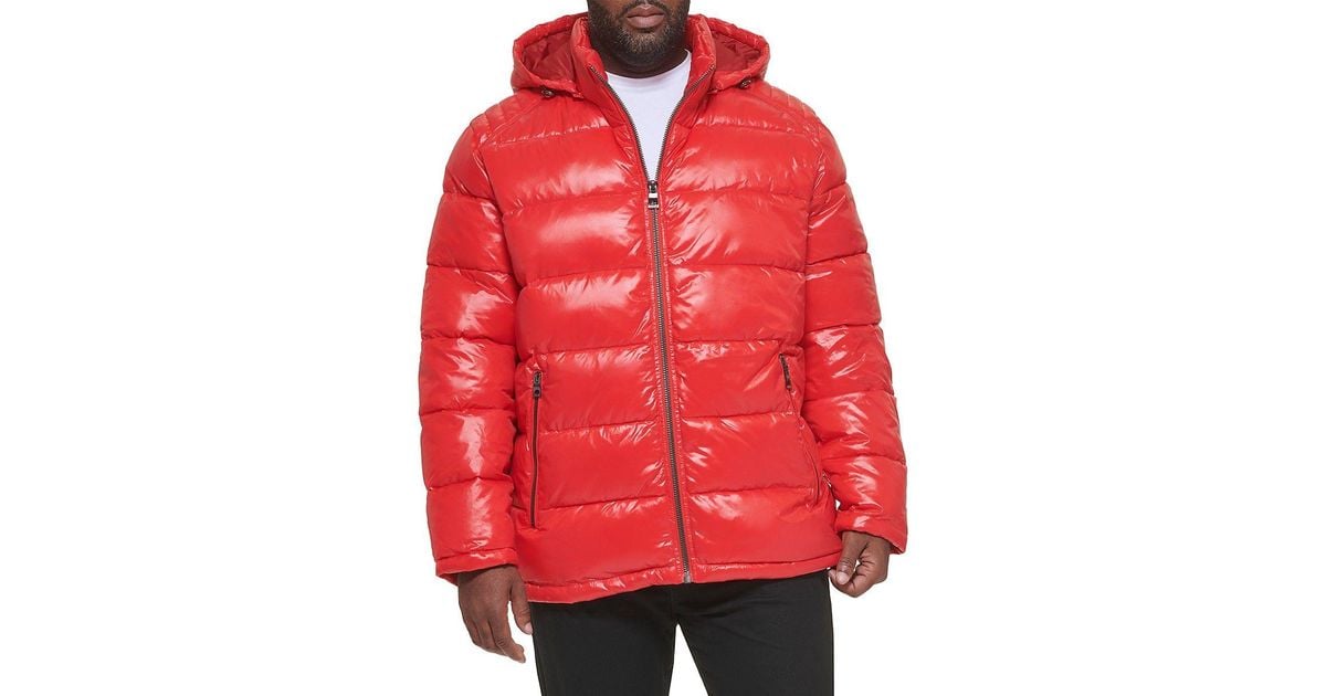 Guess Hooded Puffer Jacket in Red for Men | Lyst