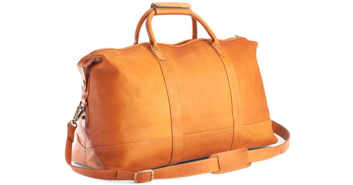 Royce New York Columbian Leather Luxury Weekender Duffel Bag in Tan (Orange) - Lyst