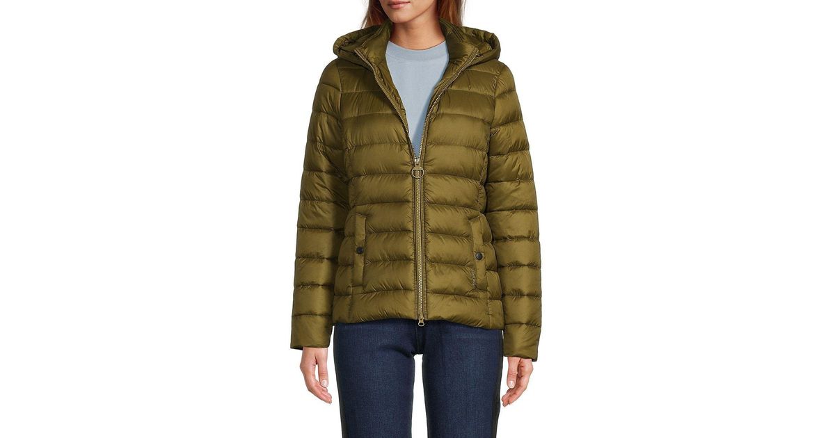 Barbour Shaw Quilted & Hooded Puffer Jacket in Green Lyst