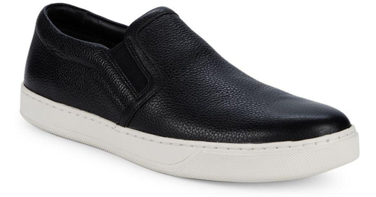 Vince Classic Slip-on Leather Sneakers in Black for Men - Lyst