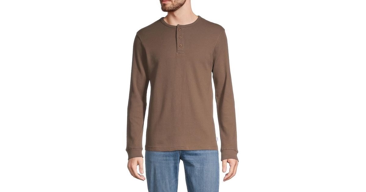 Onia Waffle Knit Henley in Brown for Men