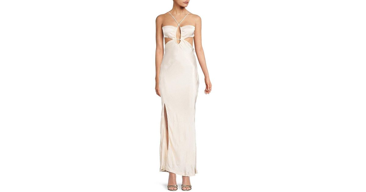 Bardot Daring Cutout Satin Maxi Dress in White | Lyst