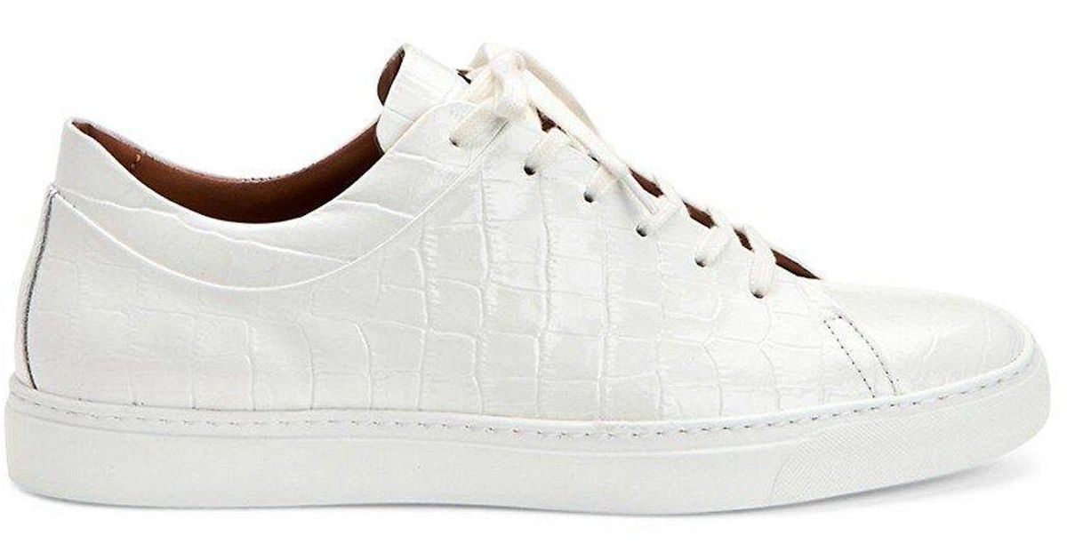 Aquatalia Alaric Crocodile Embossed Leather Sneakers in White for