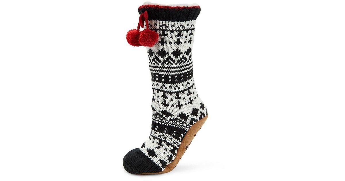 Jane And Bleecker Holiday Faux Fur Lined Socks in Black | Lyst