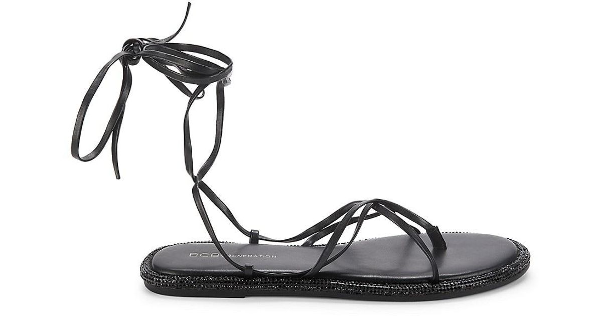 BCBGeneration Tarin Strappy Thong Flat Sandals in Black Lyst UK