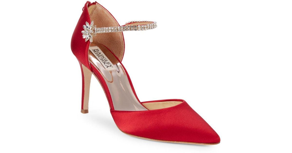 badgley mischka valerie rhinestone strap satin pumps