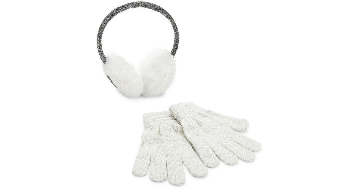 Capelli New York Girl's 2piece Faux Fur Earmuffs & Gloves Set in White