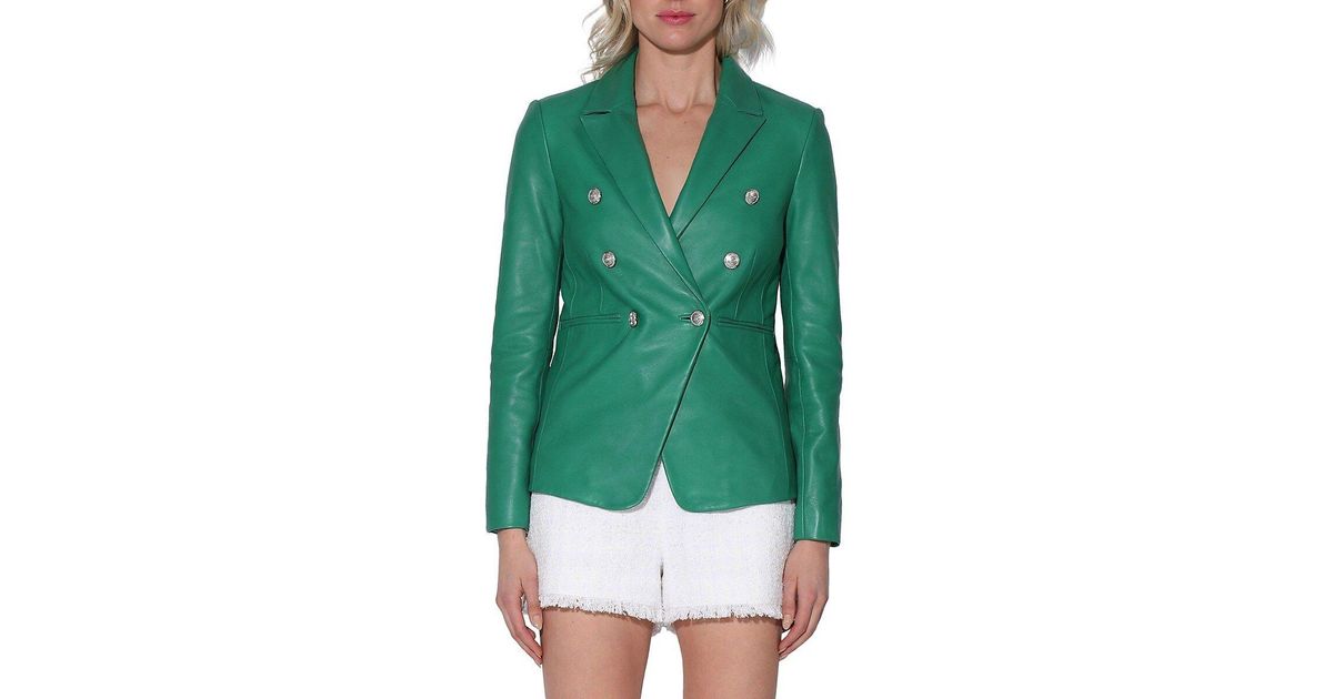 Walter Baker Marley Double Breasted Leather Blazer in Green | Lyst