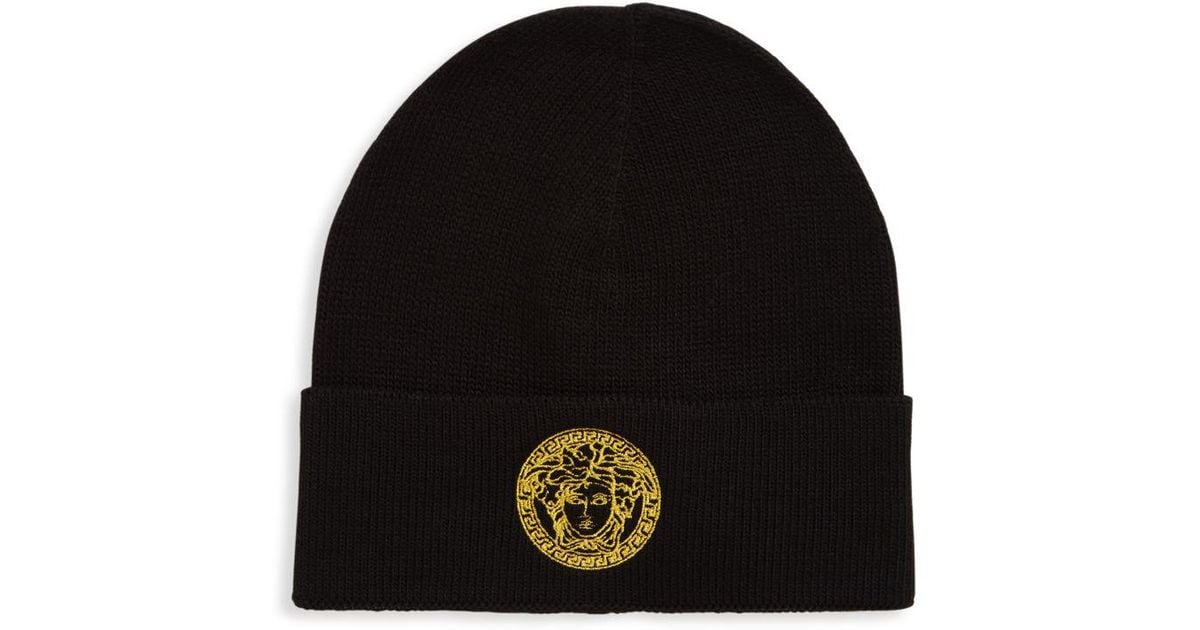 Versace Medusa Wool Blend Beanie in Black for Men - Lyst